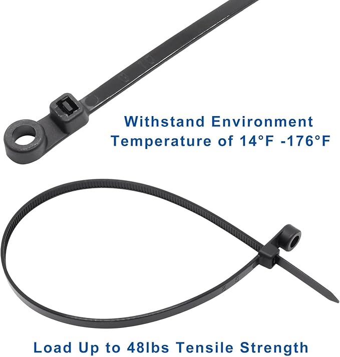Zip Ties with Screw Hole, 100 Pcs Mountable head Cable Tie Multipurpose Heavy Duty Nylon Zip Tie for Indoor and Outdoor (12inch, 50lbs)