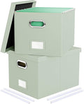 2 Pack File Storage Organizer, Portable File Box with Lid, Fit for Letter/Legal File Folder Storage, Grey-green (Leather) Box