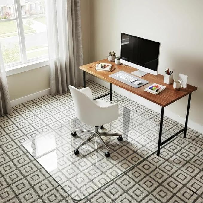 Homsion 36"x48" Tempered Glass Office Chair Mat for Carpet & Hardwood Floor, 1/6" Thick Clear Floor Protector Desk Chair Mat with Rounded and Polished Edges