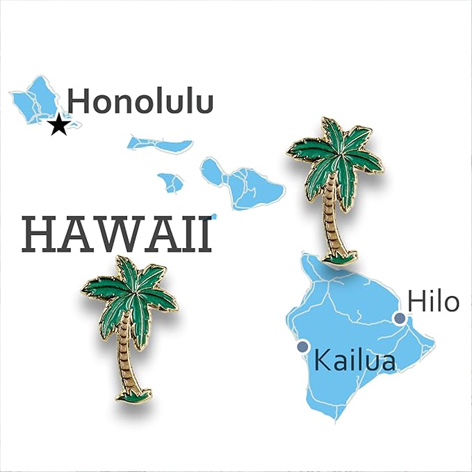 Palm Tree Push Pins - Custom Palm Tree Pins - for Cork Board, Maps, or Lapel Pin Use - Designed in USA - Set of 20