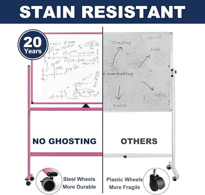 Large Dry-Erase Rolling Magnetic Whiteboard - 48 x 32 Inches Dry Erase Board with Stand Height Adjust Double Sides Mobile White Board Easel on Wheels with 25 Sheets Paper Pad Office, Home & Classroom