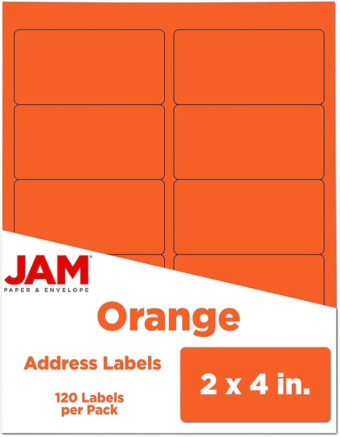 JAM PAPER Shipping Address Labels - Standard Mailing - 2 x 4 - Orange - 120/Pack