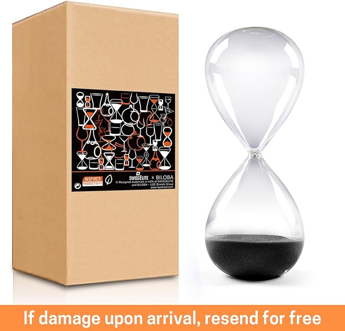 SWISSELITE Hourglass Sand Timers, Hourglass Sand Clock Inspired Glass for Home, Desk, Office Decor (8.5Inch-60Mins Pirate Black)