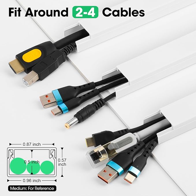 AZEN Cord Hider Kit, 110in Cord Covers for Wires on Wall, Paintable Wire Covers for Cords on Wall, Self-Adhesive Cable Hider Cord Organizer, Wire Hiders for TV on Wall, 8X L14in X W0.96in x H0.57in