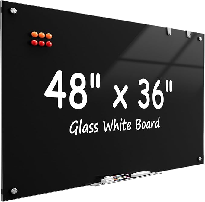 MaxGear Glass Whiteboard Wall Mounted, Frameless Magnetic Dry Erase Board, Tempered Glass, Steel-Backed, Non-Porous Smooth Surface, Floating Design, Accessories Included, for Office Home Classroom