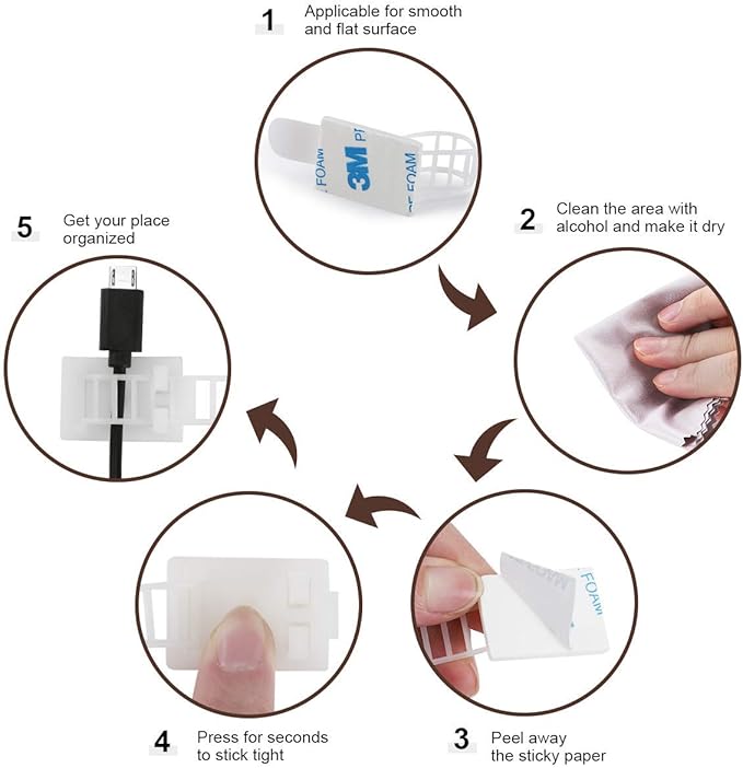 100Pcs Adhesive Cable Management Clips with 50Pcs Zip Ties, Adjustable Nylon Cable Strap Ties Wire Clips Clamps Organizer, Extra Screw & Hole - 3.55 Inch White