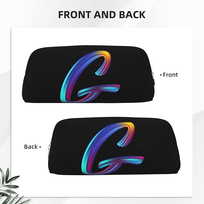 Cute Initial Pencil Case for Kids Simple Leather Pencil Pouch for Boys Girls Letter Design Pencil Box Pen Bag Pencil Pouch Office Stationery Organizer, Rainbow Letter G