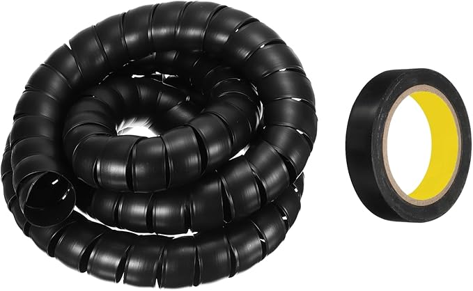 MECCANIXITY Spiral Cable Wrap 9.8ft/3.0M 50mm Cable Management Sleeve PP Insulation Cord Organizer for Computer Wire Power Cable Gas Pipe Black with Tape