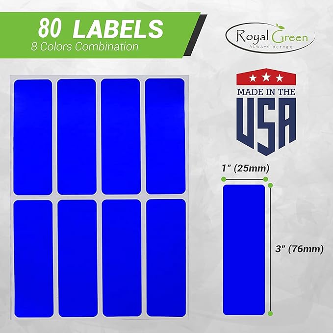 Royal Green Write Labels Color Coding Stickers in 10 Colors 3x1 inch - 80 Pack