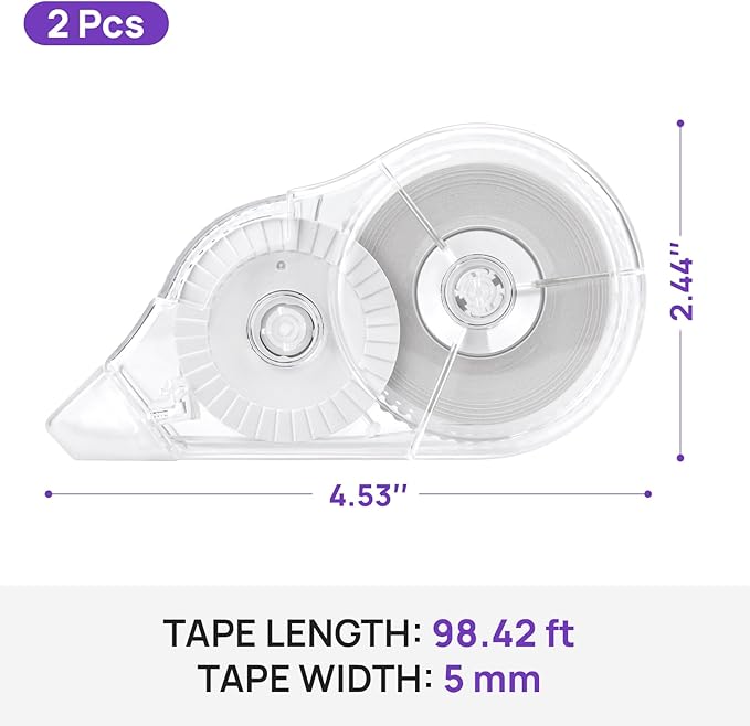 JEFURE 2 Pcs Correction Tape, 98.43 Ft White Wrong Out Tear-Resistant Bulk, Instant Corrections Easy To Use Applicator for School, Office, Note Taking, Journal (Tape Width 0.2 in，Clear)