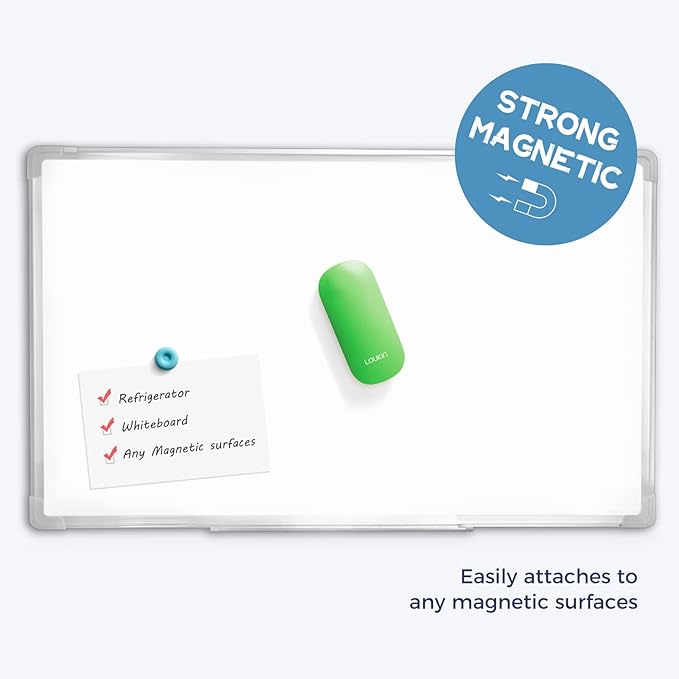 loukin Replaceable Dry Erase Eraser, Magnetic Whiteboard Eraser with 3 Replaceable Felt Pads, 4-in-1 Glass Whiteboard Erasers, 3.4 fl oz Cleaner Included(Green)