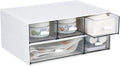 Desktop Organiser with 5 Drawers, Stackable Plastic Storage Box on Desk, Small Drawers Storage Unit for Home Collection, Cosmetics, Office Supplies (2 Flat Layers, White)