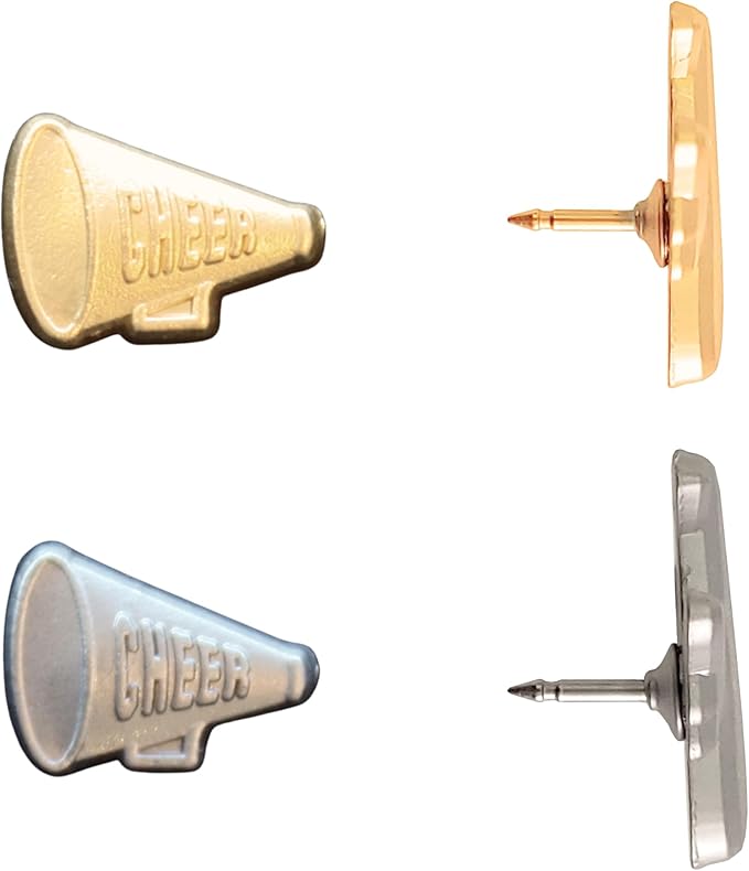 Cheer Megaphone Push Pins - Gold Cheerleading Megaphone Pins for Cork Boards, Maps, or Lapel Use - Designed in USA - Set of 10