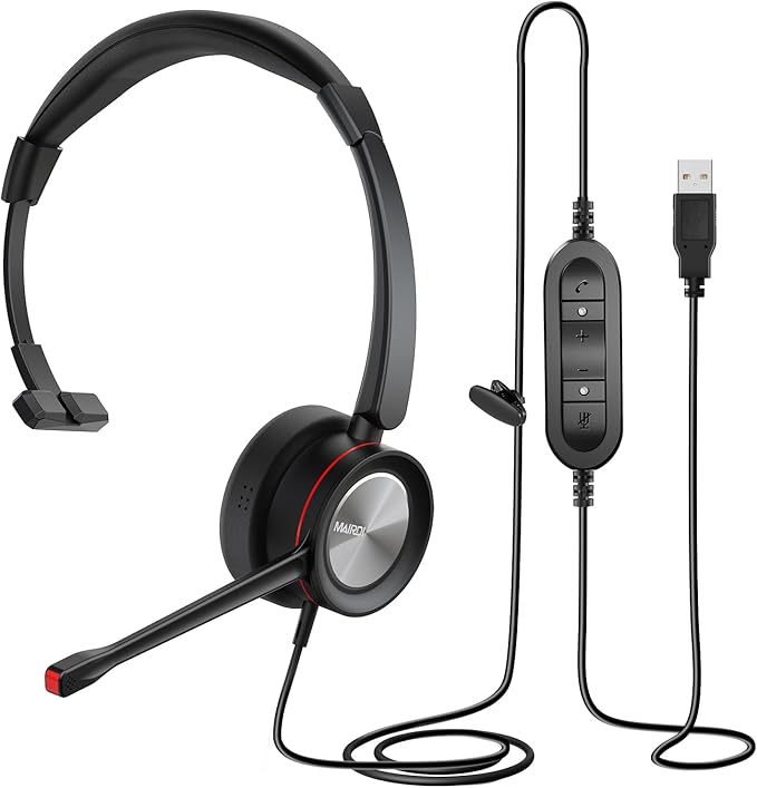 MAIRDI PC Headset with Microphone Noise Canceling, USB Computer Headset with Mic for Laptop Teams Zoom Office Work Call Center Business Softphone, Dictation Headset for Dragon Naturelly Speaking