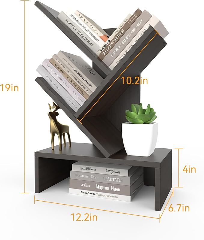Godferyxin Tree Bookshelf with Drawer,Wood Small Bookshelf for School,Office,Desk Book Shelf Storage Rack for Decor,Bedrooms,Living Rooms Mini Shelf