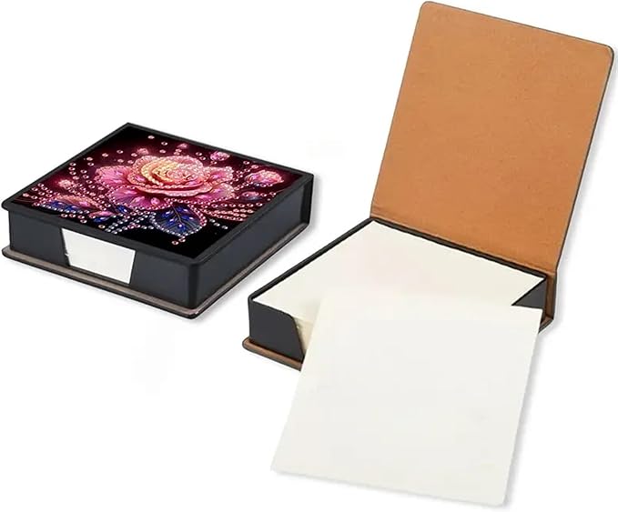 Flower Diamond Painting Kit Note Box,Memo Paper Storage Box Diamonds Art,Sticky Note Holder Diamond Art,Diamond Painting Memo Pad for Office Desk. (Flower)