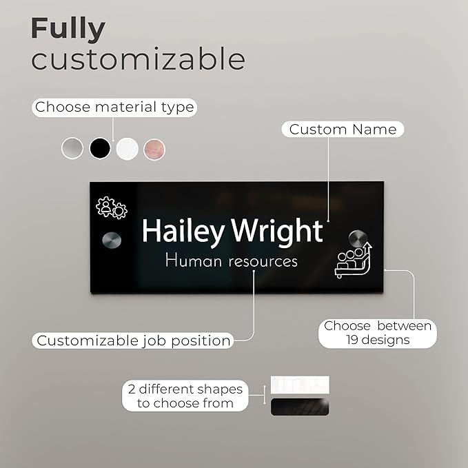 EGD Acrylic Door Name Plate Personalized I Custom Acrylic Sign I Cute Office Accessories Decor I Custom Office Door Signs (10 x 3.5 Inch) (4. Door/Wall Name)