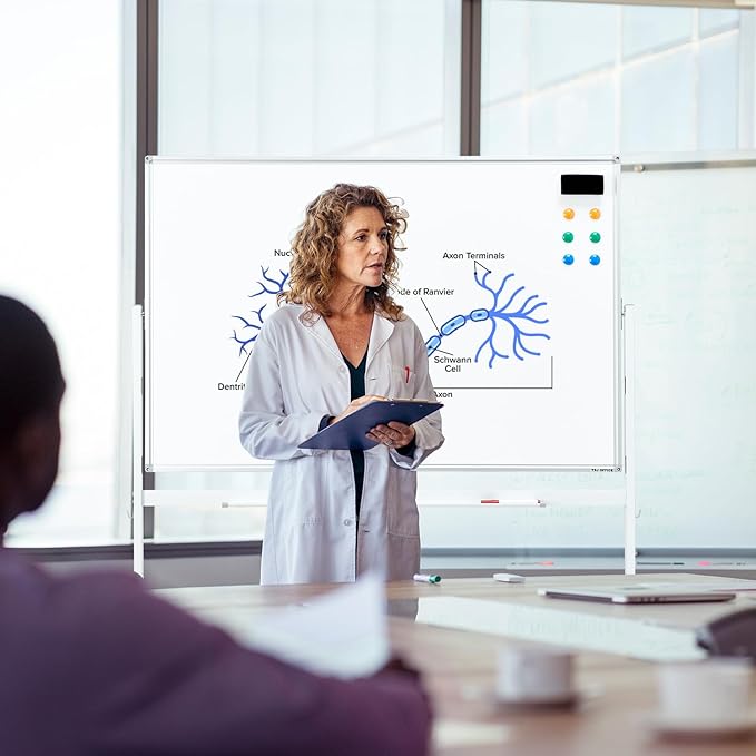 Large Dry-Erase Rolling Magnetic Whiteboard - 48 x 32 Inches White Board Height Adjust Double Sides Mobile Portable Easel on Wheels, Dry Erase Board with Stand for Office, Home & Classroom