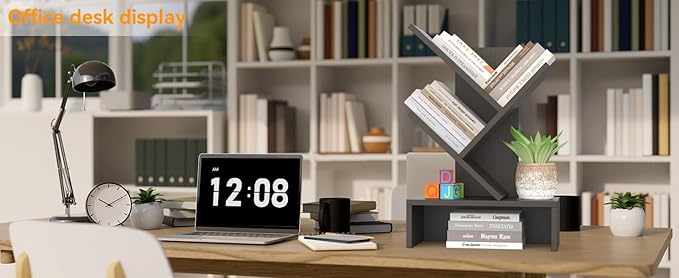 Godferyxin Tree Bookshelf with Drawer,Wood Small Bookshelf for School,Office,Desk Book Shelf Storage Rack for Decor,Bedrooms,Living Rooms Mini Shelf
