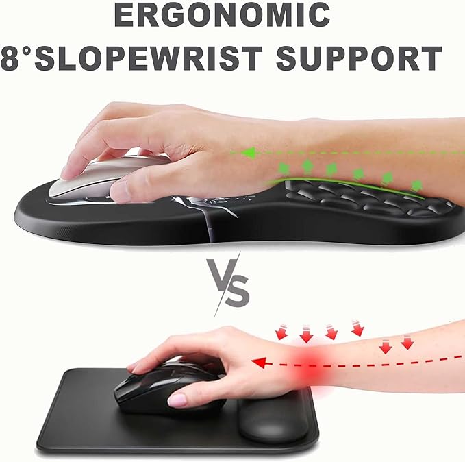 Ergonomic Mouse Pad with Wrist Rest, Soft Mousepad with Massage Design, Memory Foam and Non-Slip PU Base for Pain Relief, Gaming Mouse Pad for Desk, Home, Office, Black