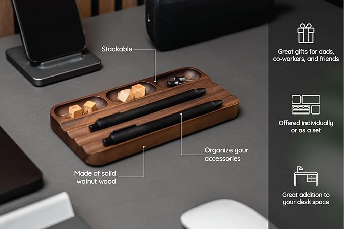 Pen holder Organizer of Office desks,Walnut Desk Pen Stand,Wave Pen TrayOffice Accessory,Teacher Gifts,Suitable for School,Home,Office Desktop Art Accessories (Brown-pen)