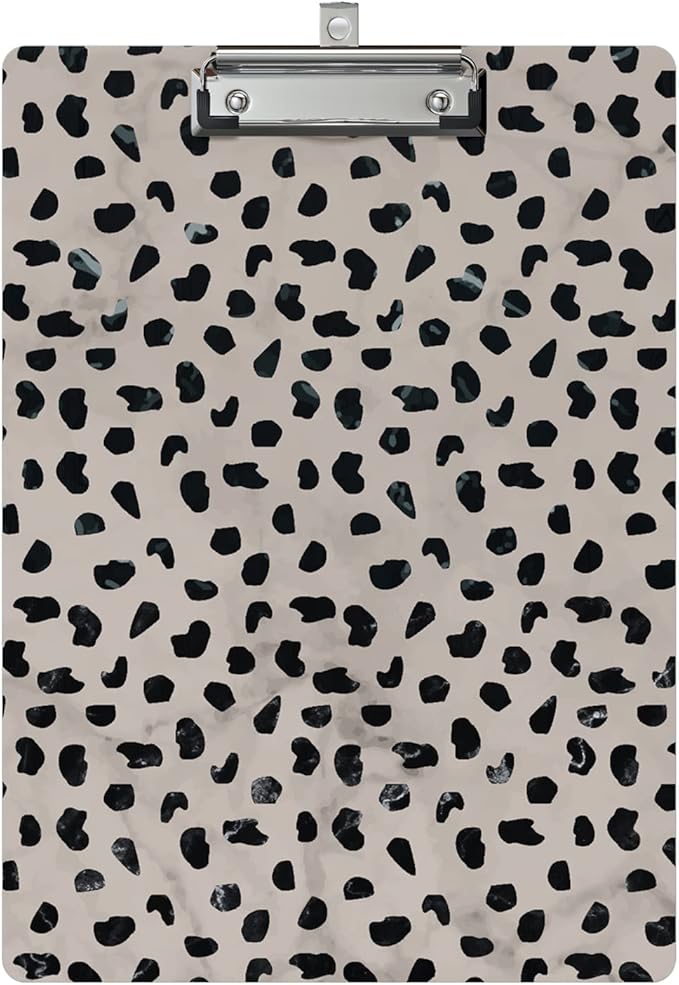 Cute Clipboard Leopard Wood Design Decorative A4 Letter Size Clip Boards for Classroom Office, Standard Size 9" x 12.5" with Low Profile Metal Clip - Cheetah Spots
