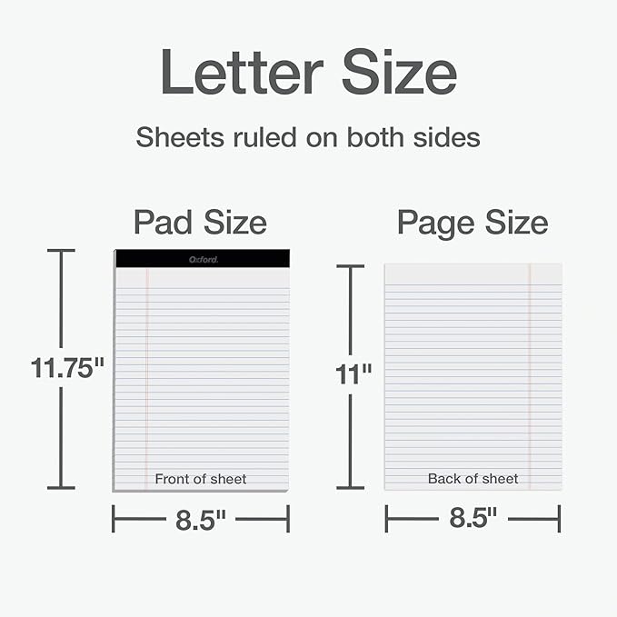 Oxford Premium Legal Pads, 12 Pack, Premium Note Pads, 50 Legal Ruled 8.5" x 11" Sheets, Bright White Paper with Firm Back, Professional Legal and Office Notepads