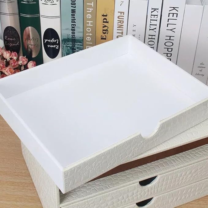 UnionBasic Document Organizer, 3-Drawer File Cabinet Document Storage Box, Office Desktop Filing Organizer, Croco White