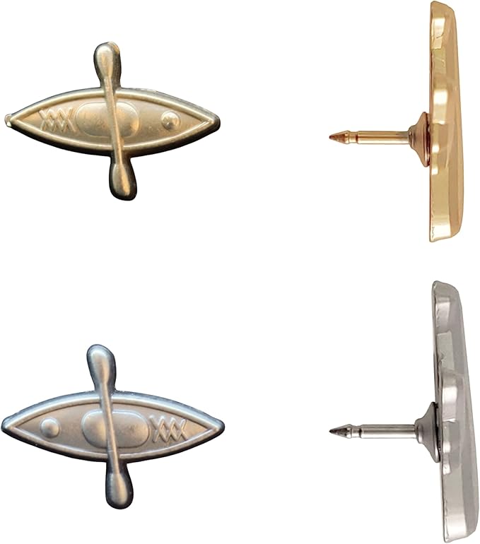 Kayak Push Pins - Gold Kayak Map Pins for Cork Boards, Maps, or Lapel Use - Designed in USA - Set of 4