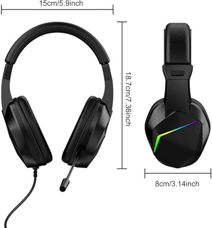 ciciglow USB Gaming Headset, Wired Gaming Headset with LED Light, Over Ear Headphones with Noise Cancelling Mic, 40mm Driver for PC Laptop, Comfortable Durable Design (OY733USB)