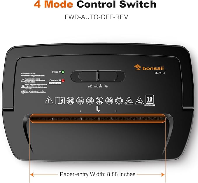 Bonsaii Paper Shredder, 10-Sheet Home Office Shredders, Micro Cut Home Use Paper Shredder with 5.5 Gallons/P-4 High Security/5 Minutes/Shred Card,Staple,Clips (C275-B)