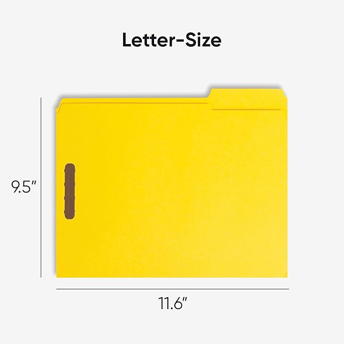 Smead Fastener File Folders, Reinforced 1/3-Cut Tabs, 2 Fasteners, Letter Size, Yellow, 50 per Box (12940)