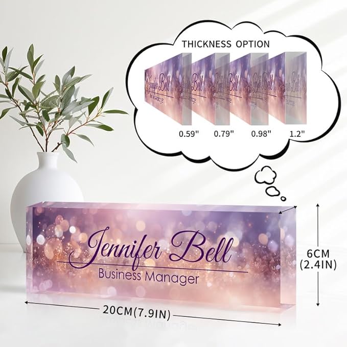 Desk Name Plate Personalized Name Plate for Desk, Office Desk Decor, 3D Style Personalized Plaque Name Plates for Desks Custom Appreciation Gifts for Boss Lady Employee Coworkers (Blissful Purple)