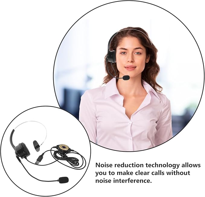OKUMEYR USB Head-Mounted Headphone with Microphone for Business and Call Center Use, Single Ear Wired Telephone Headset in Black, Compatible with Computer and Laptop for Online Meetings