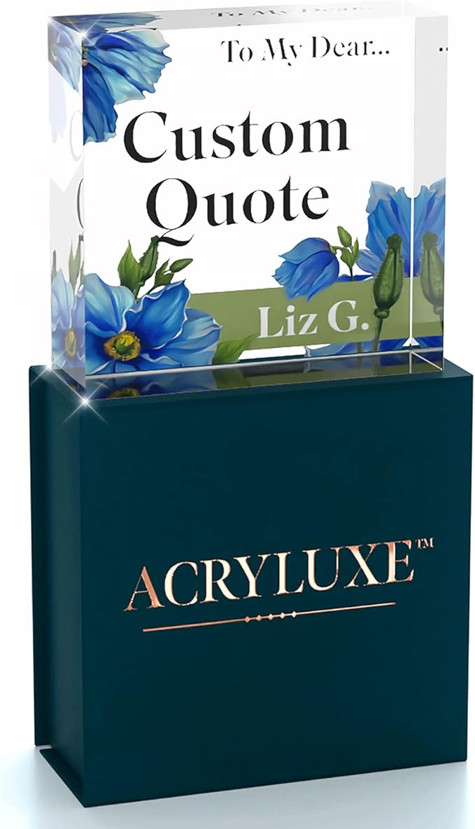 Custom Acrylic Sign Personalized, Custom Desk Name Plate, 18 Styles, (4"x4"), With Gift Box, USA Made by Acryluxe. (Meconopsis)