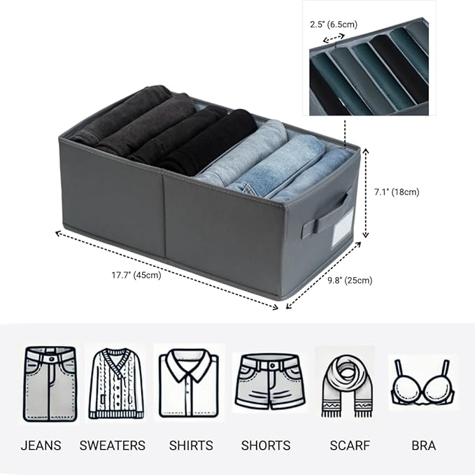 2 Pack Large Wardrobe Closet Organizer - Drawer Organizer Clothes, Efficient Jeans Organizer for Closet, Versatile Closet Organizers and Storage (Dark Grey, 17.7" L x 9.8" W x 7.1" H)