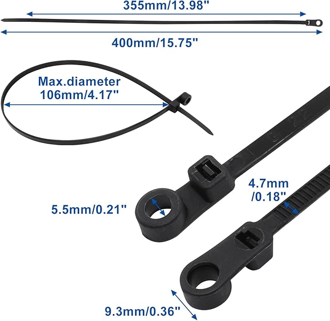 Zip Ties with Screw Hole, 100 Pcs Mountable head Cable Tie Multipurpose Heavy Duty Nylon Zip Tie for Indoor and Outdoor (15.7 inch, 50lbs)