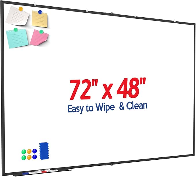 Large Whiteboard, Double Magnetic White Board for Wall, Dry Erase Whiteboard for Office Home & School (Black, 72x48 inch)
