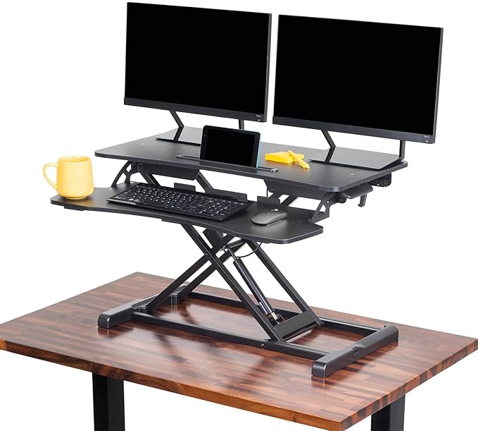 Flexpro Hero 32 Inch Standing Desk Converter, for Office and Home, Height Adjustable, 2 Level Sit to Stand Workspace with Keyboard Shelf & Monitor Riser, Sit or Stand (Black, 32 x 18 x 4.5 to 20)