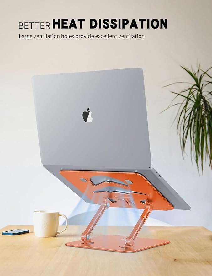 Laptop Stand, Ergonomic Adjustable Computer Stand for Collaborative Work, Foldable and Portable Heat Sink Computer Stands, Fits up to 15.6-inch Laptops (Orange)