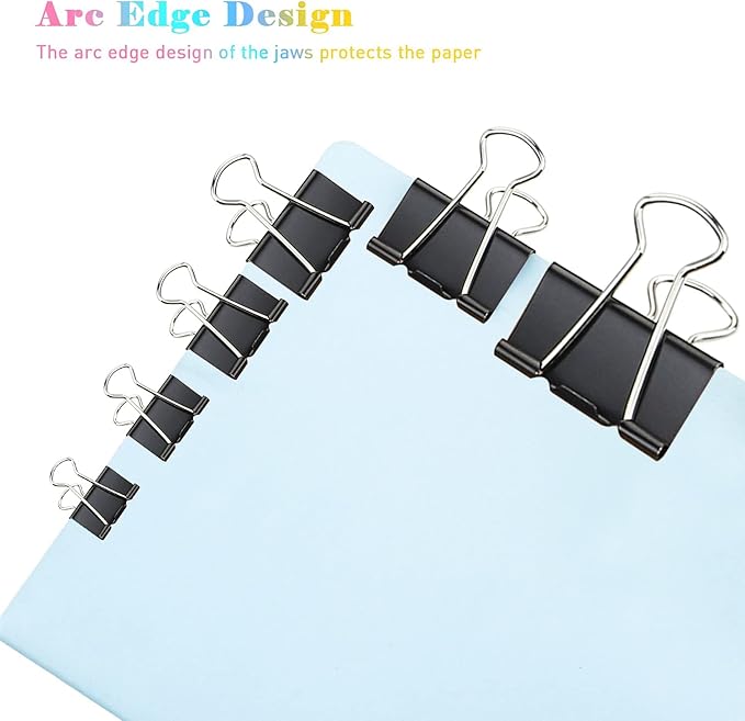 Office Mini Binder Clips, 144 Pack, 5/8 Inch, Black, Standard 15mm, Fold Clamp, Paper Clips