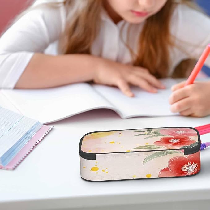 Watercolor Flowers Pencil Holder Bag Flower Plants Beautiful Pencil Case College Office School for Teens Boy Girl