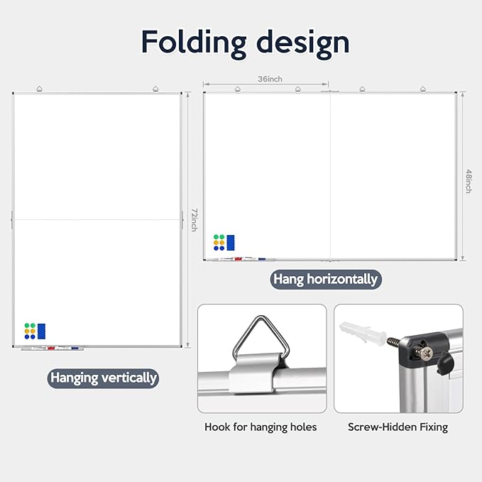 Large Whiteboard, Double Magnetic White Board for Wall, Dry Erase Whiteboard for Office Home & School (Silver, 72x48 inch)