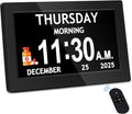 10.1'' Extra Large Digital Clock, 1280*800p HD Display, Dementia Clock For Seniors, Digital Clock With Date, Time, Day Of Week, 10 Reminders & 6 Alarms, Auto Dimming & DST, Remote Control, Black
