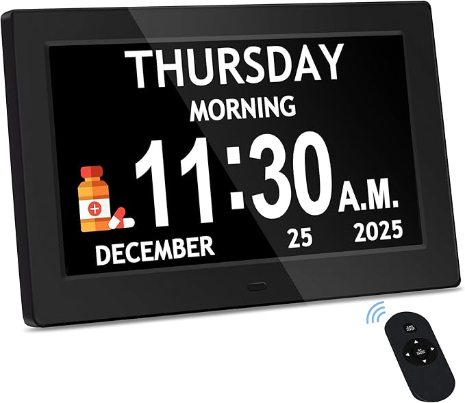 10.1'' Extra Large Digital Clock, 1280*800p HD Display, Dementia Clock For Seniors, Digital Clock With Date, Time, Day Of Week, 10 Reminders & 6 Alarms, Auto Dimming & DST, Remote Control, Black