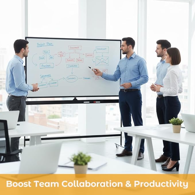 Large 72x40 Inch Mobile Whiteboard, Double-Sided Magnetic Dry Erase Board on 360-Degree Rolling Stand, Height-Adjustable, Reversible for Office, Classroom & Home Use