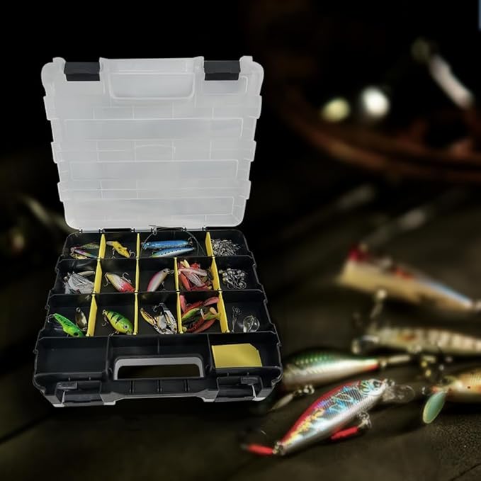 Tool Box Storage Organizer, TONGQI 34-Compartment Double Side Small Parts Box with Removable Plastic Dividers for Hardware, Screws, Bolts, Nails, Jewelry and Fishing Accessories, 2 Pack
