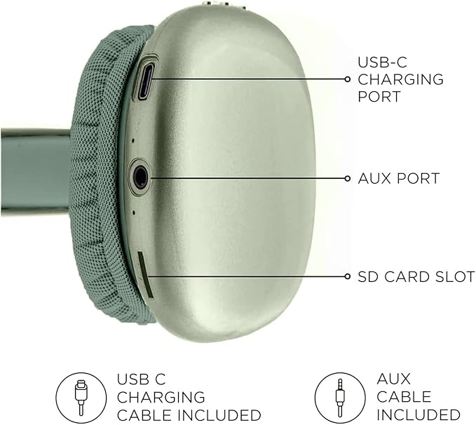 iJoy Ultra Wireless Over-Ear Bluetooth Headphones with Mic, Up to 10 Hours Playtime, Bluetooth Headset 33Ft Range with Backup AUX Cable & SD Slot, Wireless Headphones for Gaming, Work & Gym (Green)