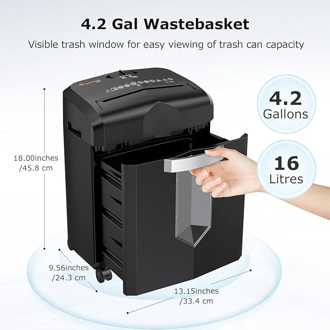 Bonsaii 12-Sheet Micro Cut Shredder, P-4 Security Level, Shreds Paper, CD, Credit Card, Mail, Staple & Clip - 60 Min Continuous Use, Jam-Proof System, 4.2 Gal Pullout Bin