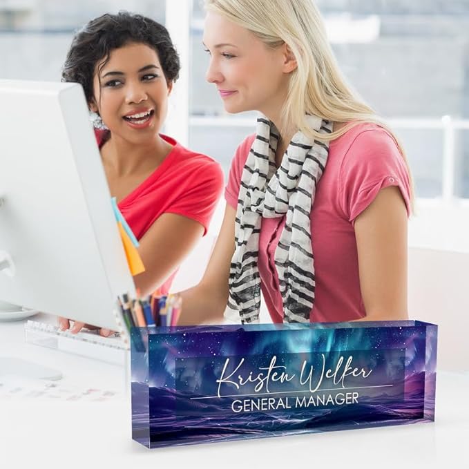 Desk Name Plate Personalized Name Plate for Desk, Office Desk Decor, 3D Style Personalized Plaque Name Plates for Desks Custom Appreciation Gifts for Boss Lady Employee Coworkers (Aurora Polaris)